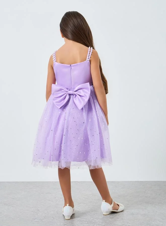 Take Two  Girls Purple Embellished Strappy Mesh Midi Dress for Women | Best Price UAE